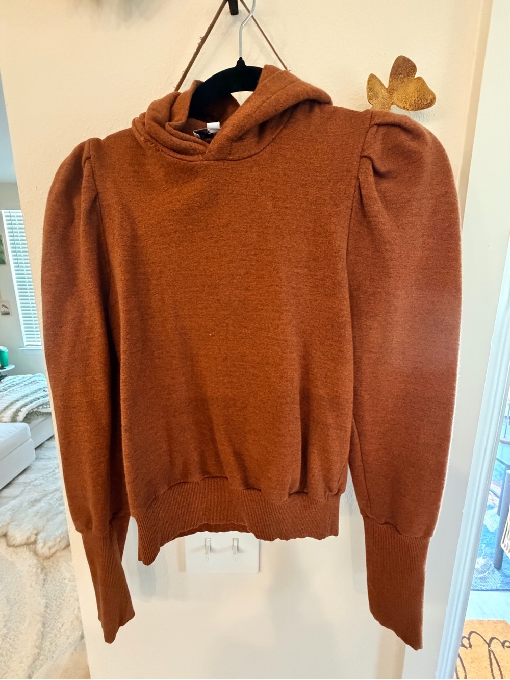 Ag Adriano Goldschmied Puff-Sleeve Hooded Sweater - Rust Brown